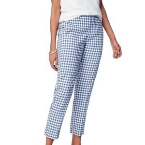 Blue Gingham Linen Blend Pants Women XS Coastal Preppy Ankle Stretch